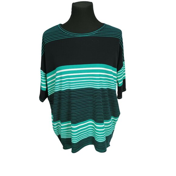 Lularoe Irma Tunic Top Black & Teal Striped S - Picture 1 of 7